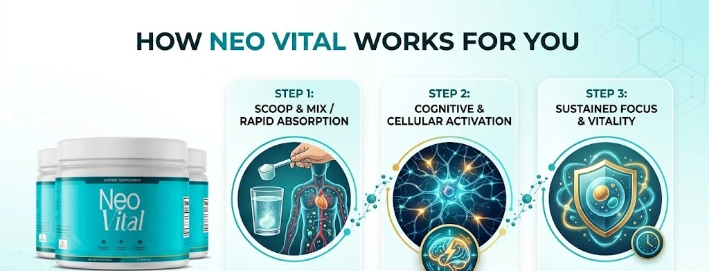 How NeoVital works: scoop and mix, cognitive and cellular activation, sustained focus and vitality